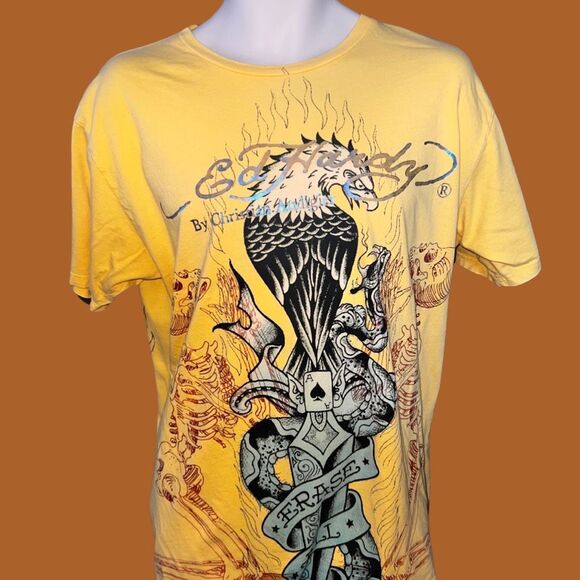 Ed Hardy CHRISTIAN AUDIGIER Erase All Fears T-Shirt Yellow Size XL #12 - Picture 1 of 5